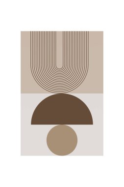 Minimalist boho kemer şekilli duvar posteri. Sıcak kahverengi tonlarda geometrik şekilli soyut boho retro duvar sanatı