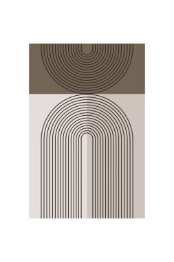 Minimalist boho kemer şekilli duvar posteri. Sıcak kahverengi tonlarda geometrik şekilli soyut boho retro duvar sanatı
