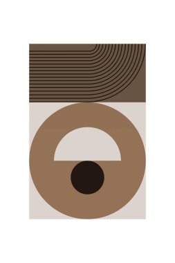 Minimalist boho kemer şekilli duvar posteri. Sıcak kahverengi tonlarda geometrik şekilli soyut boho retro duvar sanatı