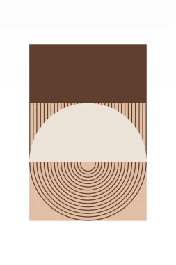 Minimalist boho kemer şekilli duvar posteri. Sıcak kahverengi tonlarda geometrik şekilli soyut boho retro duvar sanatı