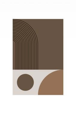 Minimalist boho kemer şekilli duvar posteri. Sıcak kahverengi tonlarda geometrik şekilli soyut boho retro duvar sanatı
