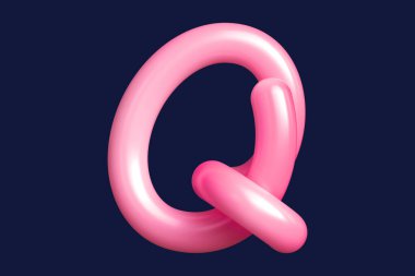 Q harfinin yazı tipi pembe. Baskılar, sanat eserleri, ruh hali panoları ve internet reklamları için uygun grafiksel kaynak. Yüksek kalite 3B görüntüleme.