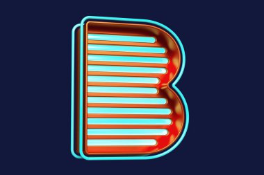 Metalik turuncu ve parlak mavi renkli üç boyutlu B harfi. Yüksek kalite 3B görüntüleme