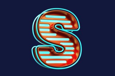 Parlak ve üç boyutlu yazı tipi. Parlak turuncu ve siyal harf S. Yüksek kalite 3D görüntüleme.