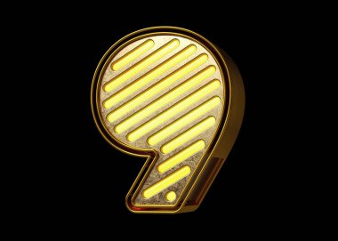 Altın retro neon yazı tipi numarası 9. Başlıklar, reklam başlıkları ve göz alıcı metinler yaratmak için güzel bir tipografi. Yüksek kalite 3B görüntüleme.