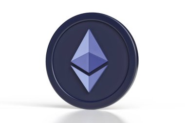 Ethereum Eth 3D simgesi koyu mavi ve mor renk kombinasyonu. Kripto para birimi kavramları için uygun tasarım. Yüksek kalite 3B görüntüleme.