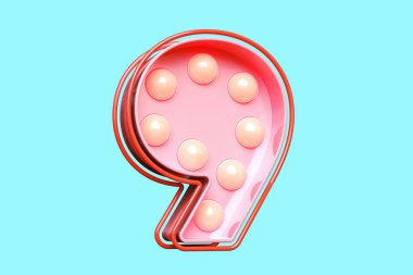 Pembe tonlarda 9 numaralı ışık. Renkli 3D ampul yazı tipi. Yüksek kalite 3B görüntüleme.