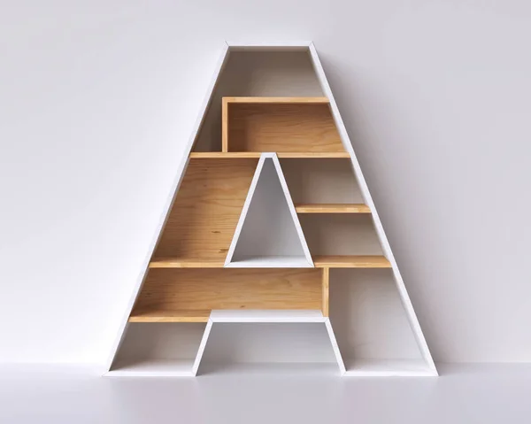 Holzregal Form Des Buchstabens Mit Leeren Räumen Produkte Wie Bücher — Stockfoto
