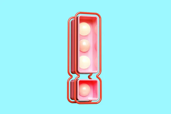 Lightbox with bulbs in the shape of exclamation point in pink. High quality 3D rendering