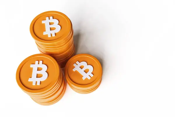 Bitcoin Pilhas Moedas Vista Superior Papel Parede Adequado Para Trocas — Fotografia de Stock