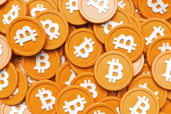 Bitcoin Обои Сделаны Многих Случайно Размещенных Монет Высокое Качество Рендеринга — стоковое фото