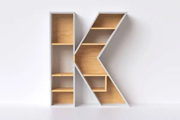 Speichern Sie Holzregale Form Des Buchstabens Schön Umweltfreundliche Produkte Oder — Stockfoto