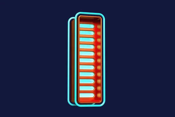 Neon Licht Letter Oranje Lichtblauw Neon Stijl Belettering Ontwerp Hoge — Stockfoto