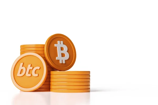 Stacked Bitcoin Coins Copy Space Cryptocurrency Concept Orange White Color — Stock Photo, Image