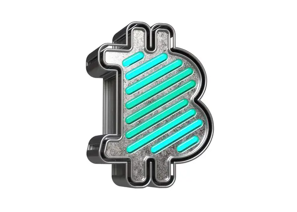 Silber Metall Bitcoin Logo Mit Neon Design Das Zur Illustration — Stockfoto