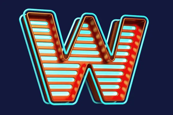 3D colorful cinema club style typeface. Flashy letter W in orange and blue. High quality 3D rendering.