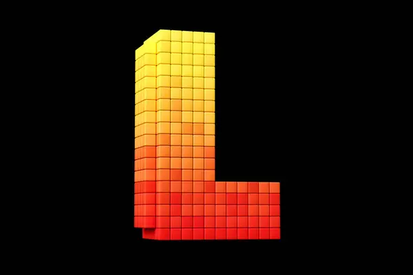 16-bit font pixel art style letter L in yellow and orange. High definition 3D rendering.