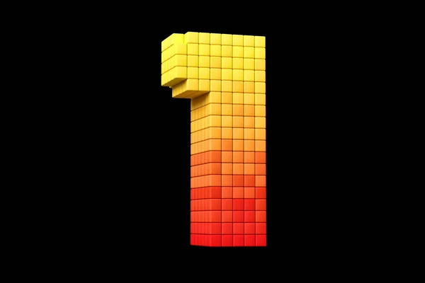 Pixel art font digit number 1 in yellow and orange color scheme. High quality 3D rendering.