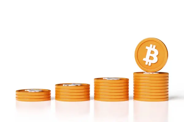 Набор Стопок Монет Bitcoin Btc Отсортированных Самых Маленьких Самых Больших — стоковое фото