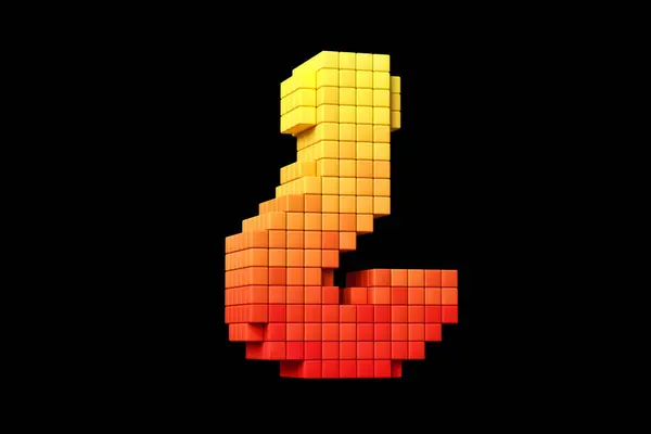 オレンジ色のピクセルアートスタイルの質問マークを黄色にします 8ビットゲームのようにスタイル化された高精細3Dレンダリングデザイン — ストック写真