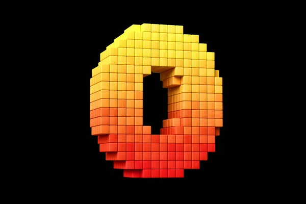Pixel art style typography digit number 0 in orange to yellow color scheme. Pixel art typography 3D rendering.