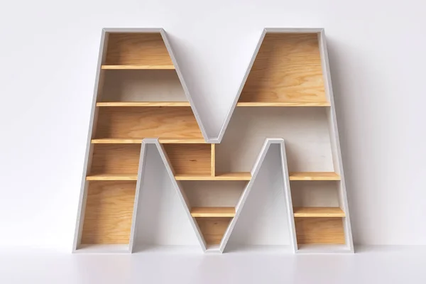 コピースペースのある空のインテリアの手紙Mの形をした木製の棚 3Dレンダリング — ストック写真