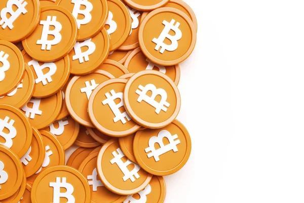 Криптовалютный Фон Bitcoin Btc Состоит Множества Случайно Размещенных Токенов Пространством — стоковое фото