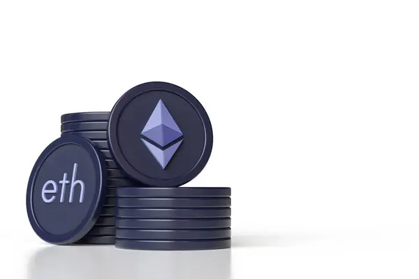 Ethereum Coin Stacks Copy Space Right Side Illustration Suitable Cryptocurrency — Stock Photo, Image