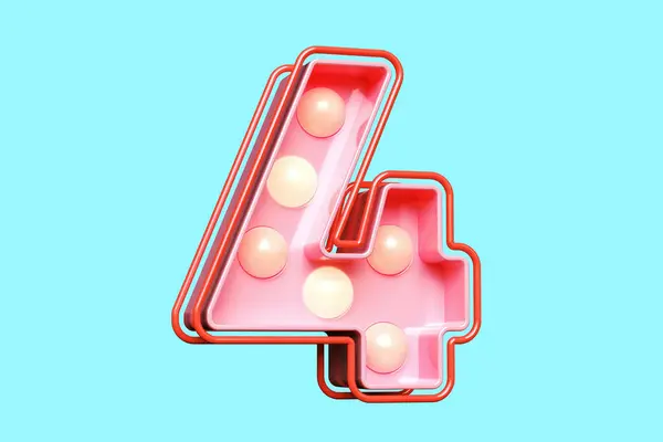 Light bulb vintage font digit number 4 in pink tones. High quality 3D rendering