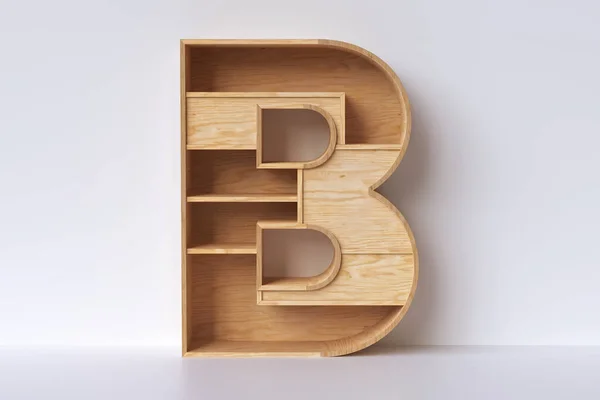 コピースペースのある空のインテリアの文字Bの形状の木製の棚 高精細3Dレンダリング — ストック写真