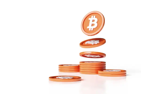 Bitcoin Kryptomünzen Bewegung Und Bilden Einen Stapel Schön Geeignete Grafische — Stockfoto