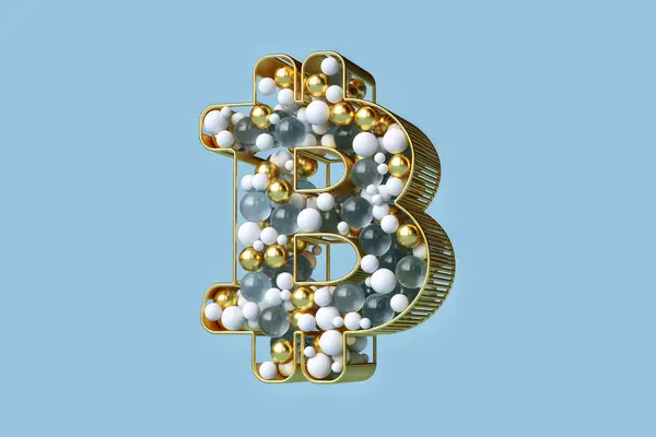 Atrakcyjny Symbol Bitcoin Btc Wykonany Błyszczących Kuli Pływających Ilustracja Odpowiednia — Zdjęcie stockowe