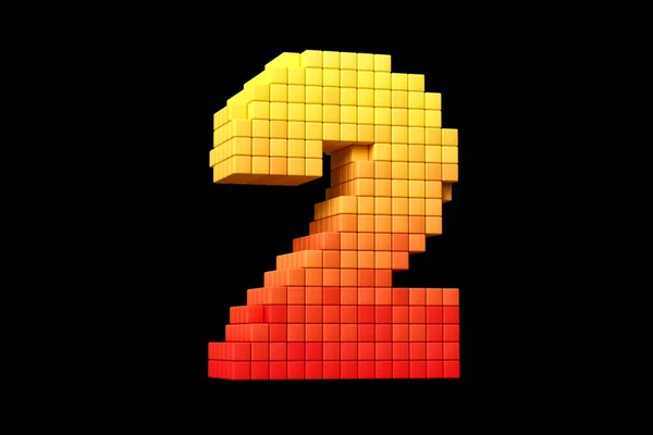 8-bit font pixel art style digit number 2 in orange and yellow tones. High definition 3D rendering.
