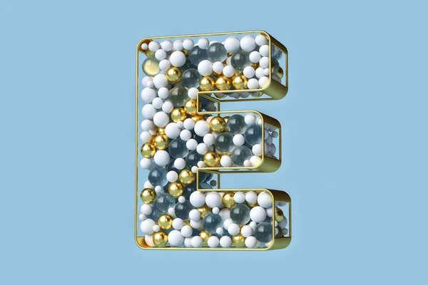 ゴールド クリスタル ホワイトカラーの浮遊球によって形成されたファンタスティックな3Dタイポグラフィ アルファベットの文字 美しい広告の組成のためにまたはプロダクト装飾のために適した 高精細3Dレンダリング — ストック写真