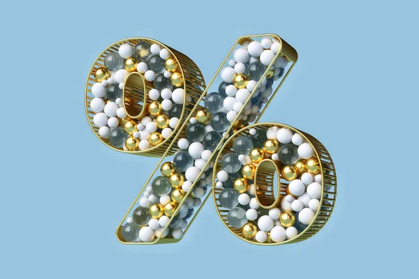 Símbolo Porcentual Hecho Oro Brillante Cristal Esferas Blancas Ilustración Creativa —  Fotos de Stock