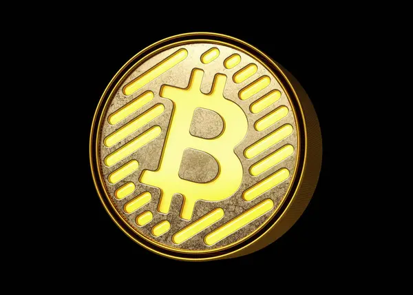 Bitcoin Logo Display Gold Neons Flashing Cryptocurrency Design Illustrating Ads — Stock Photo, Image