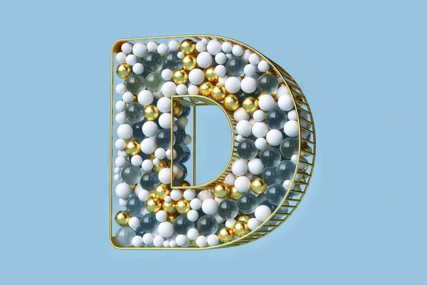 クリスタル ホワイトカラーの浮遊球で作られた創造的な3Dファンタジーレタリング 美しい広告の構成のためにまたは装飾的な設計プロジェクトのために適した手紙D 高精細3Dレンダリング — ストック写真