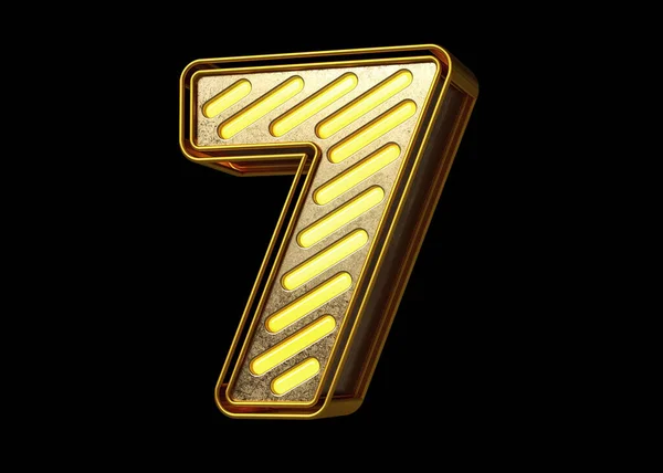 Zlatý Zářící Neonový Znak Číslo7 Hezké Písmo Pro Tvorbu Titulů — Stock fotografie