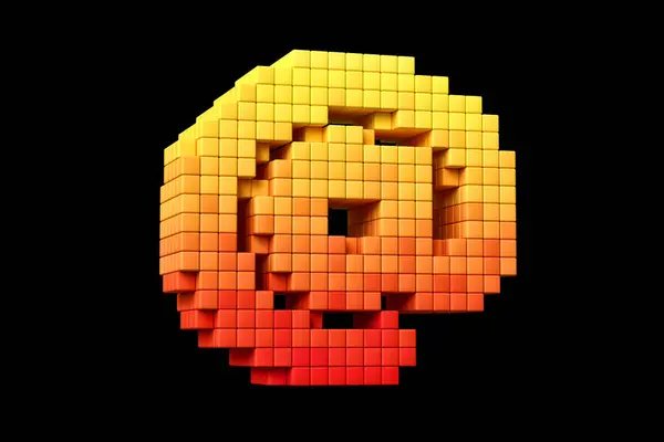 8ビットゲームのような黒い背景の黄色とオレンジのサインでスタイリッシュなピクセルアート 高精細3Dレンダリングチップチューンコンセプトフォント — ストック写真