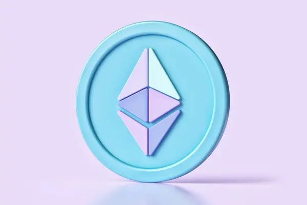 3D Ethereum icon in corporate light blue and lavender colors. High quality 3D rendering.