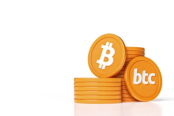 Set Von Bitcoin Stapeln Und Münzen Mit Logo Und Ticker — Stockfoto