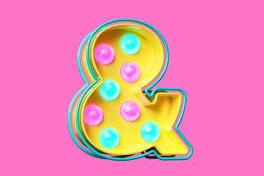 Ampersand sembolü şeklinde nostaljik ampul tabelası. Yüksek kalite 3B görüntüleme