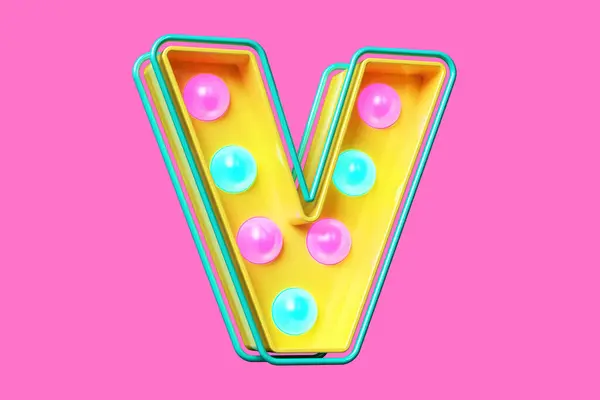 Dotted Typography Letter Light Bulb Marquee Alphabet Yellow Blue Pink — Stock Photo, Image
