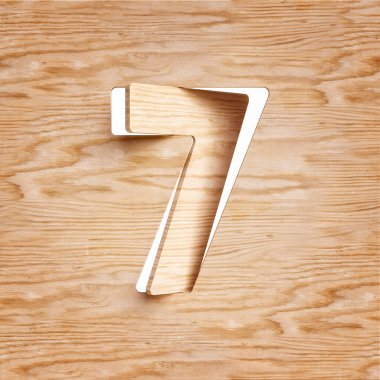 Tahta yazı tipi dizayn numarası 7. Yüksek kalite 3B görüntüleme.