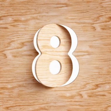 Sanatçı stili, tahta yazı tipi dizaynını 8 numaradan kesmiş. Yüksek çözünürlüklü 3B görüntüleme.