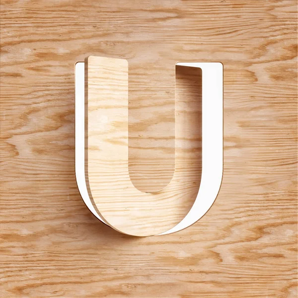 木材は切断され アルファベット3D文字Uを回転させました 素朴で自然な 生態学的または持続可能性の概念のために適した設計 高精細3Dレンダリング — ストック写真