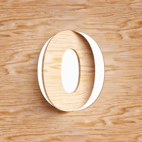 木製カットアウトタイポグラフィ番号0 高品質の3Dレンダリング — ストック写真