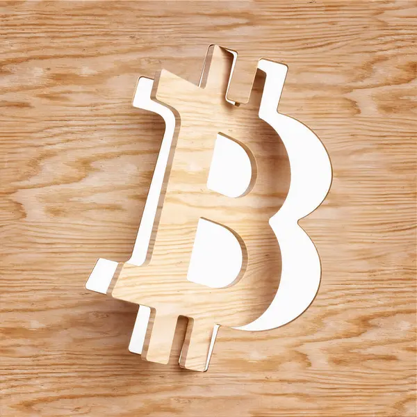 Bitcoin Btc Logo Aus Holz Geschnitten Design Passend Für Rustikale — Stockfoto