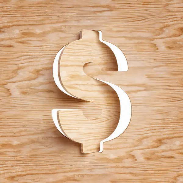 Aus Holz Ausgeschnittenes Und Gedrehtes Dollar Symbol Design Passend Für — Stockfoto