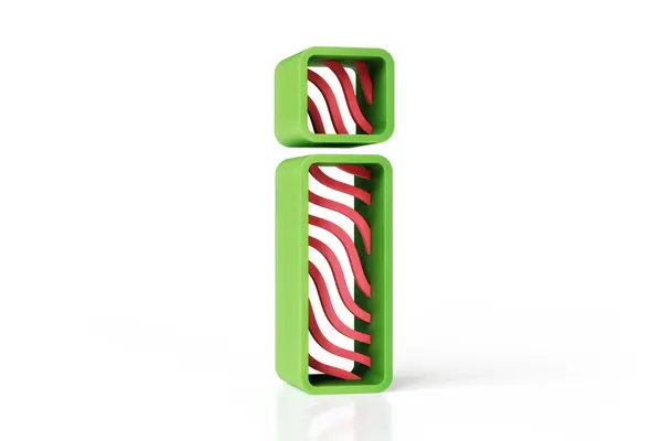 Fruity Style Czcionka Wykrzyknik Zaprojektowany Zielonymi Granicami Czerwonymi Falami Wysokiej — Zdjęcie stockowe